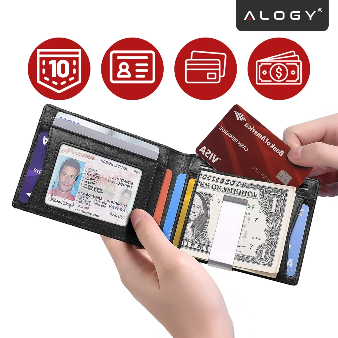 Portfel RFID Etui ochronne blokujące sygnał na karty dokumenty cienki Alogy Small męski damski Wallet Czarny - 25