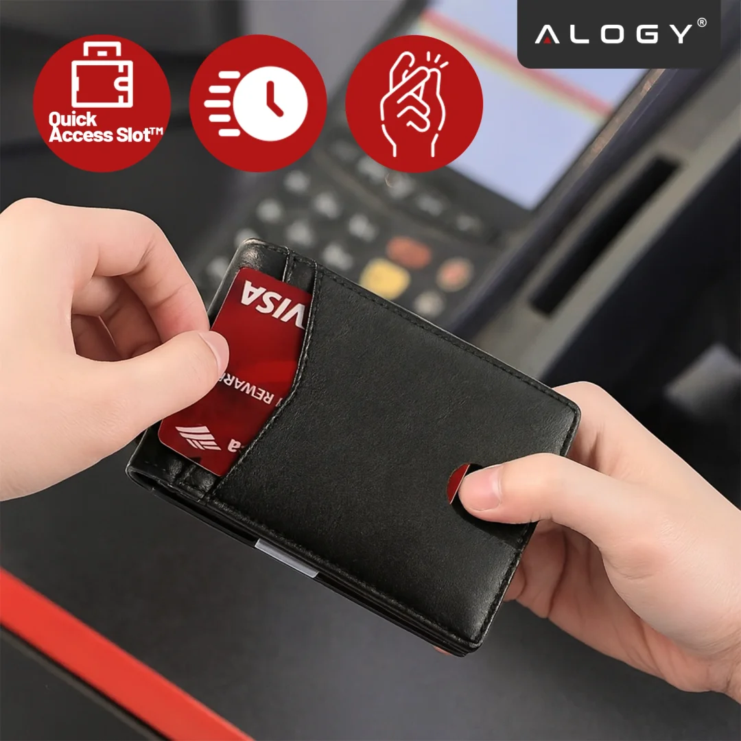 Portfel RFID Etui ochronne blokujące sygnał na karty dokumenty cienki Alogy Small męski damski Wallet Czarny - 26