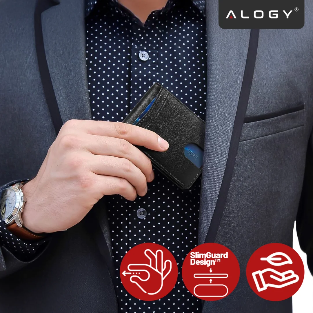 Portfel RFID Etui ochronne blokujące sygnał na karty dokumenty cienki Alogy Small męski damski Wallet Czarny - 27