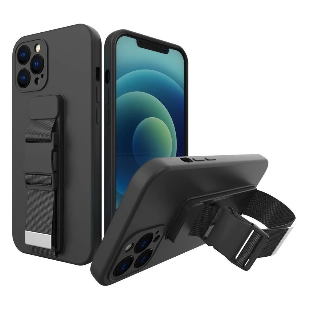 Rope Case silikonowe etui ze smyczą torebka smycz pasek do Samsung Galaxy S22+ (S22 Plus) czarny - 19