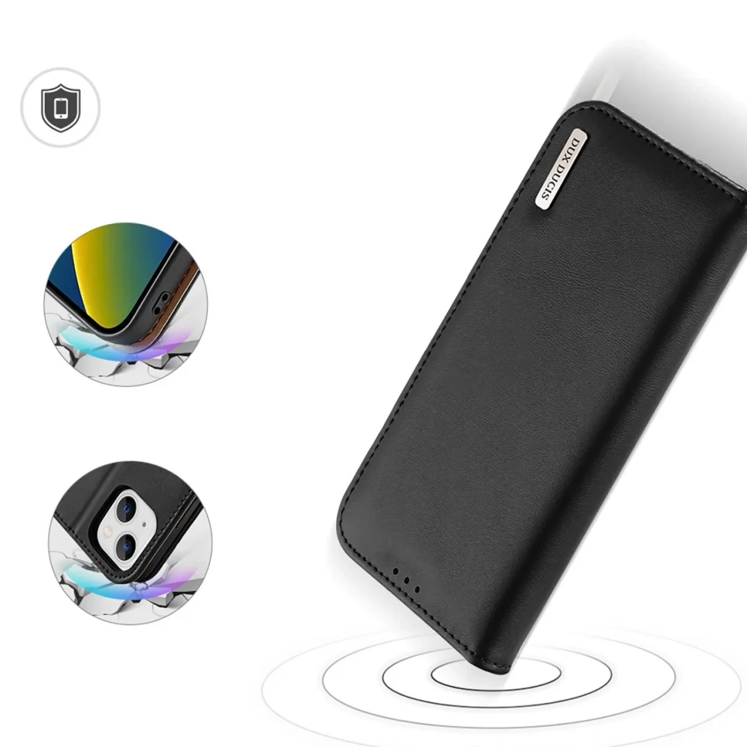 Dux Ducis Hivo skórzane etui z klapką pokrowiec ze skóry naturalnej portfel na karty i dokumenty iPhone 14 Plus czarny - 3