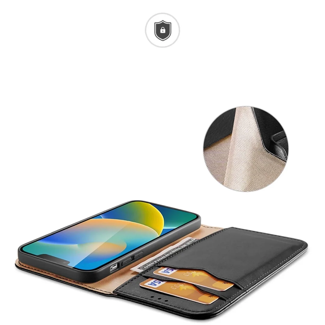 Dux Ducis Hivo skórzane etui z klapką pokrowiec ze skóry naturalnej portfel na karty i dokumenty iPhone 14 Plus czarny - 4