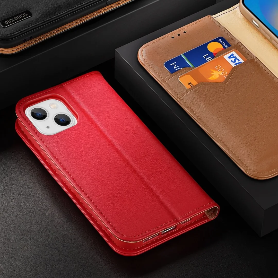 Dux Ducis Hivo skórzane etui z klapką pokrowiec ze skóry naturalnej portfel na karty i dokumenty iPhone 14 Plus czarny - 9
