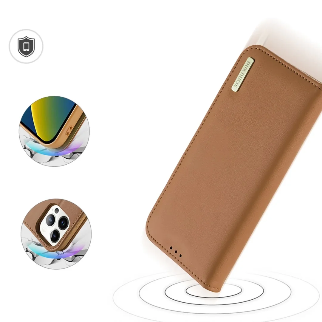 Dux Ducis Hivo skórzane etui z klapką pokrowiec ze skóry naturalnej portfel na karty i dokumenty iPhone 14 Pro brązowy - 3