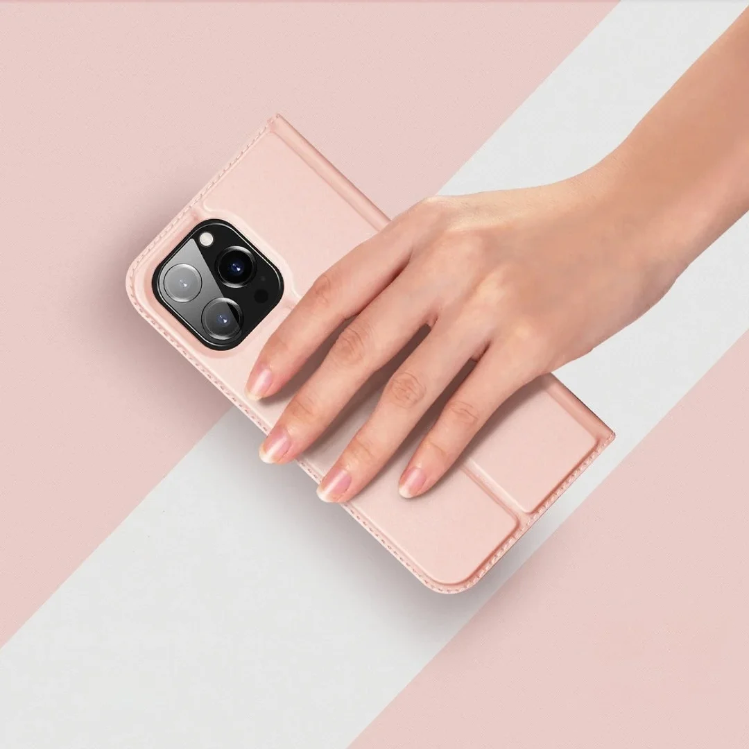 Etui do iPhone 15 Pro pokrowiec z klapką i portfelem Dux Ducis Skin Pro - różowe - 13