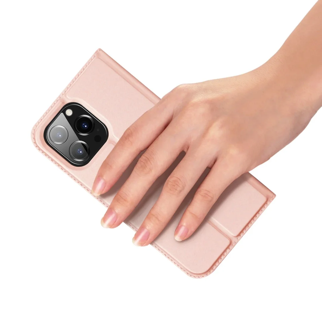 Etui do iPhone 15 Pro pokrowiec z klapką i portfelem Dux Ducis Skin Pro - różowe - 6