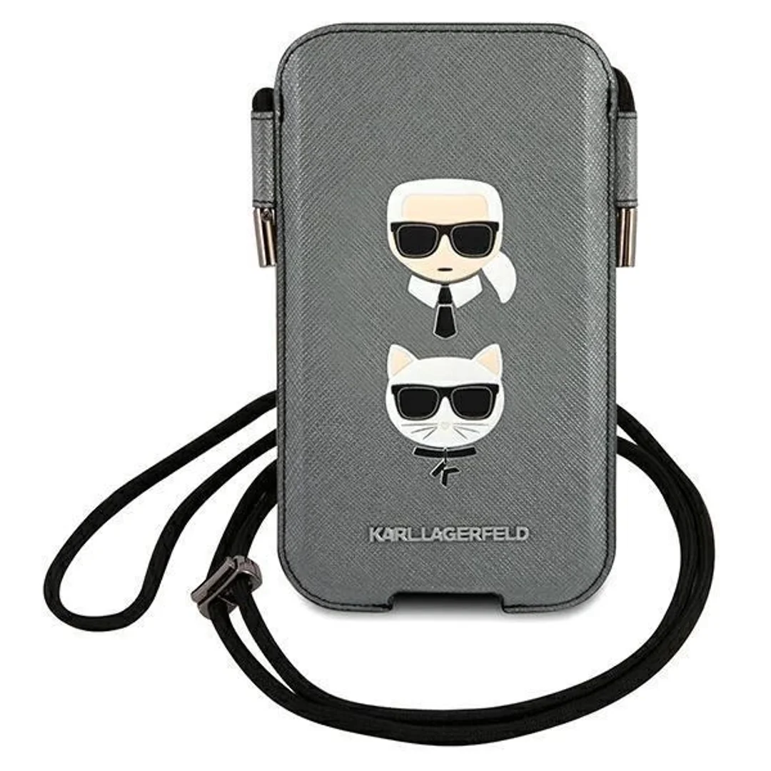 Karl Lagerfeld Torebka KLHCP12MOPHKCG 6,1" szary/grey hardcase Saffiano Ikonik Karl&Choupette Head - 1