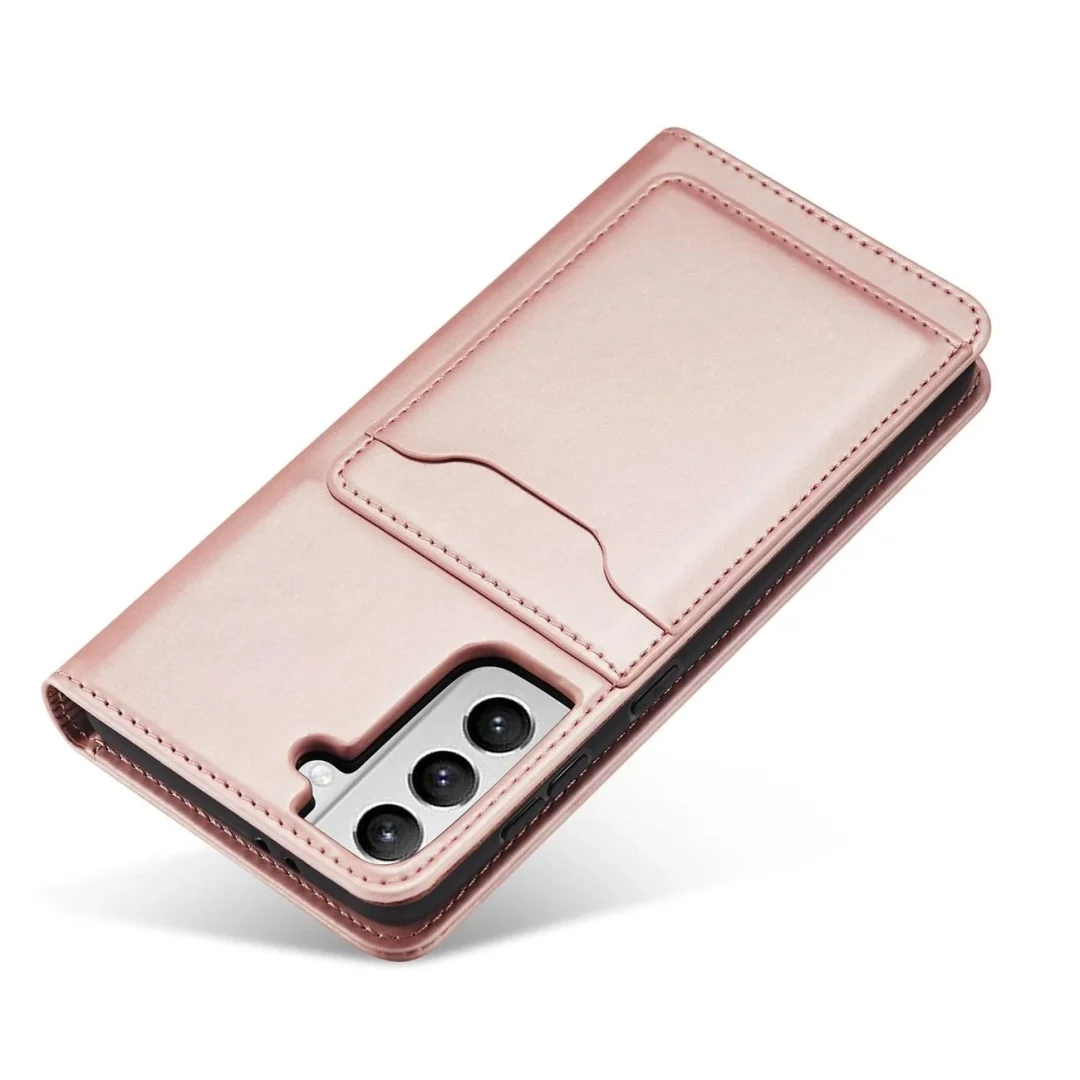 Magnet Card Case etui do Samsung Galaxy S22+ (S22 Plus) pokrowiec portfel na karty kartę podstawka różowy - 2
