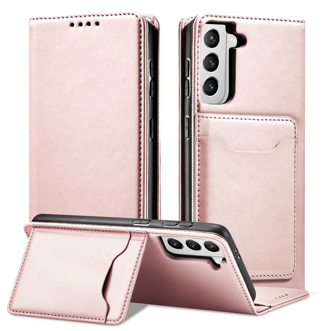 Magnet Card Case etui do Samsung Galaxy S22+ (S22 Plus) pokrowiec portfel na karty kartę podstawka różowy - 3