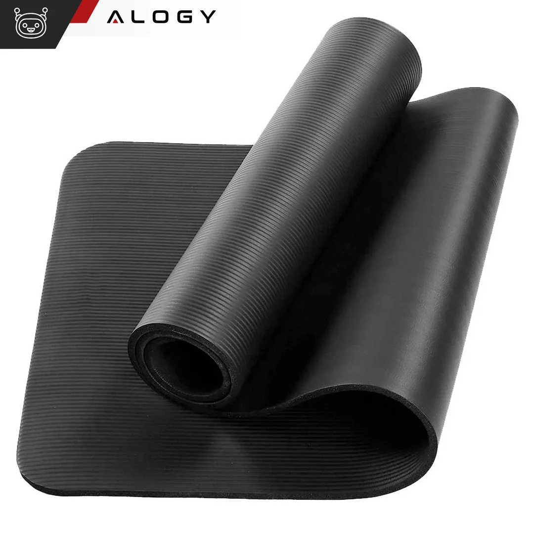 Mata do ćwiczeń Jogi Fitness Pilatesu gimnastyczna 185x58 1cm Alogy antypoślizgowa wodoodporna Czarna - 13
