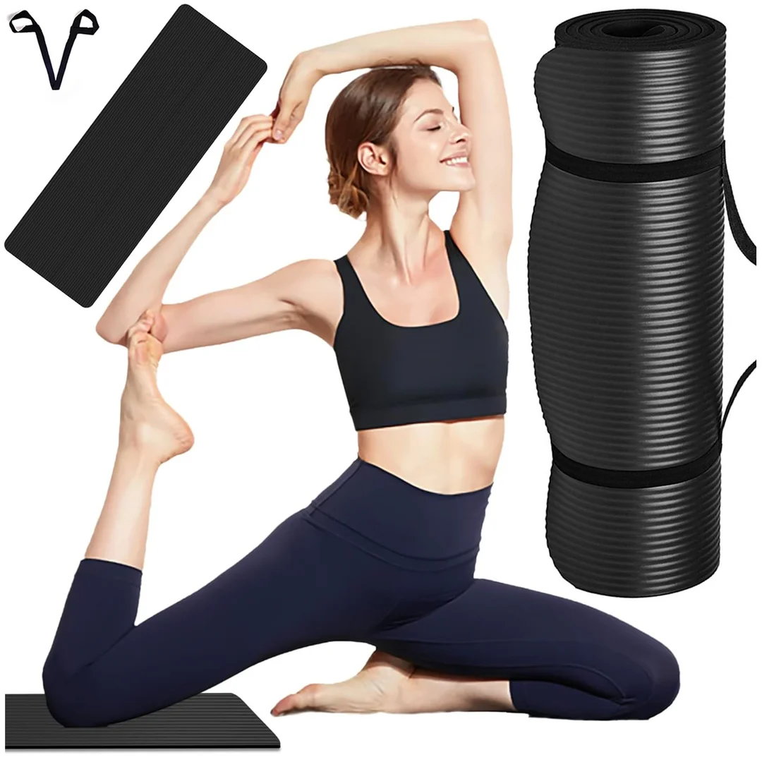 Mata do ćwiczeń Jogi Fitness Pilatesu gimnastyczna 185x58 1cm Alogy antypoślizgowa wodoodporna Czarna - 15