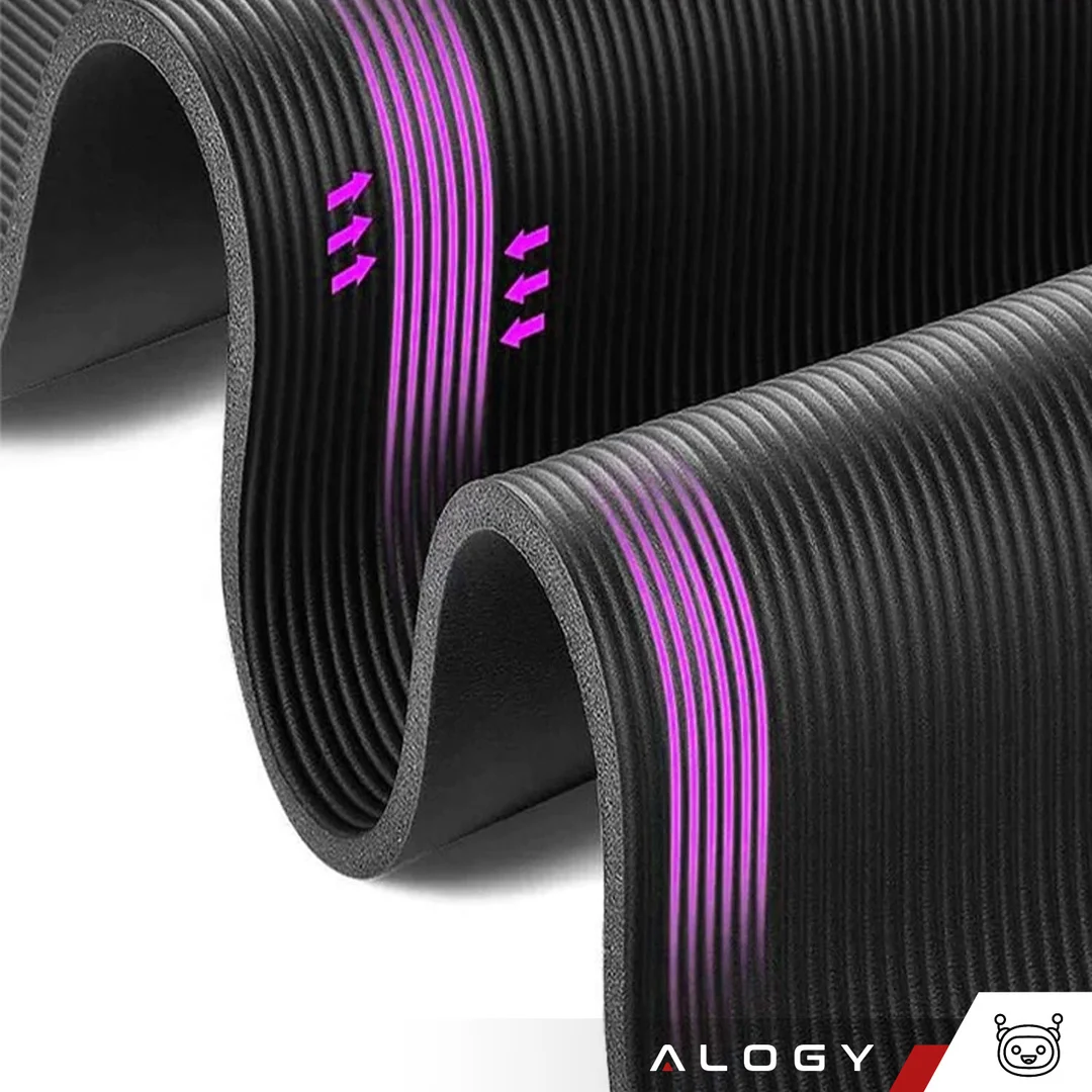 Mata do ćwiczeń Jogi Fitness Pilatesu gimnastyczna 185x58 1cm Alogy antypoślizgowa wodoodporna Czarna - 9