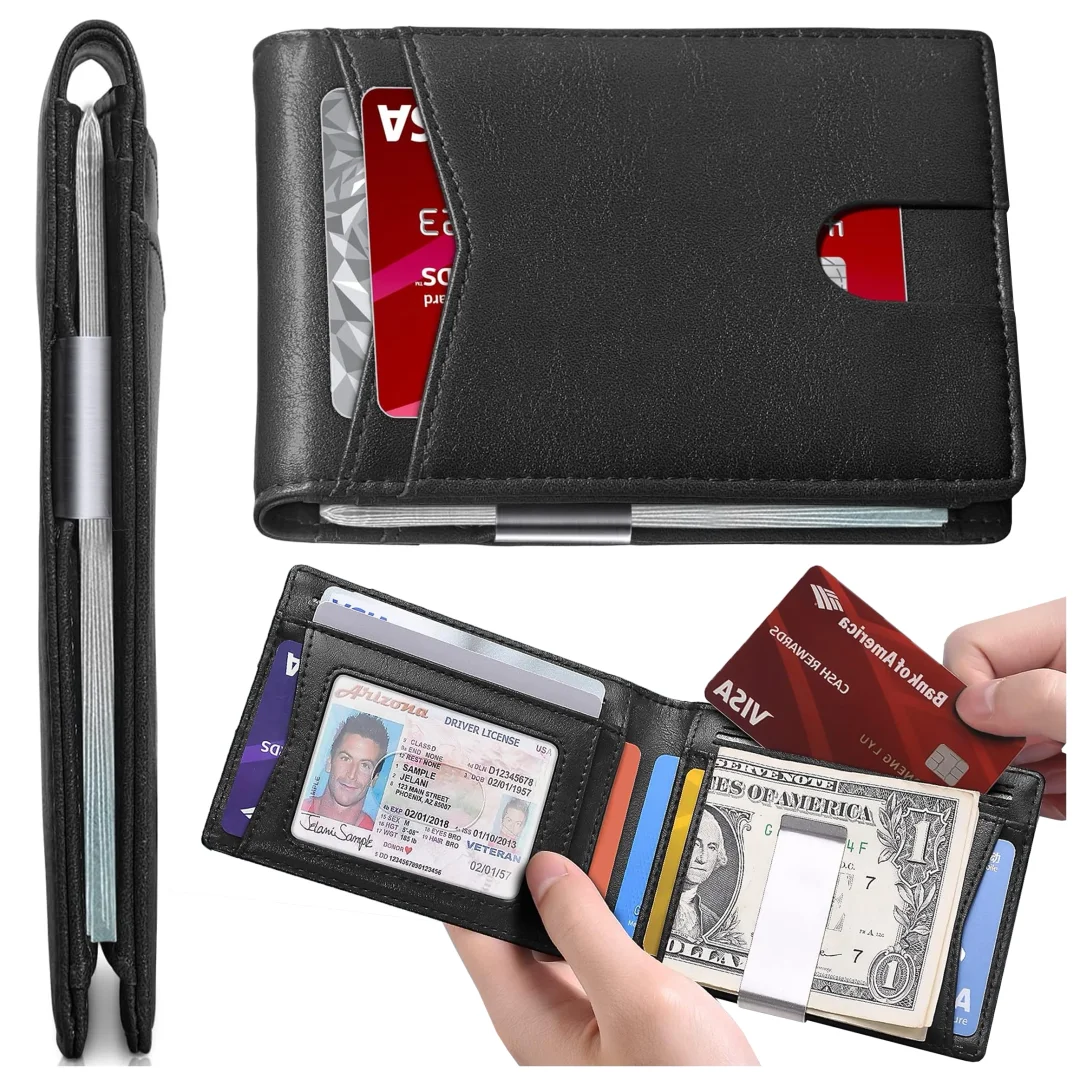 Portfel RFID Etui ochronne blokujące sygnał na karty dokumenty cienki Alogy Small męski damski Wallet Czarny - 1