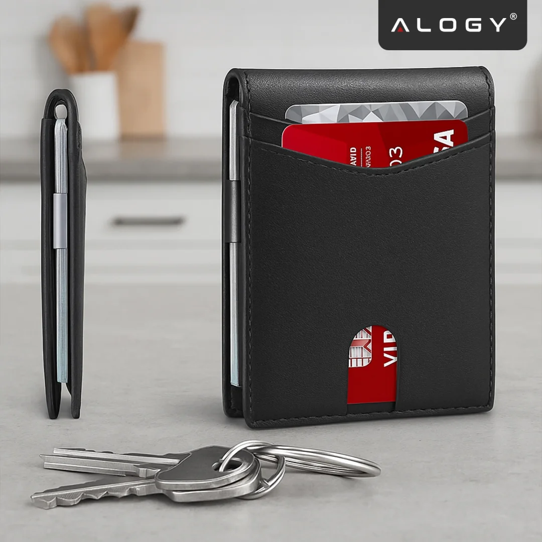 Portfel RFID Etui ochronne blokujące sygnał na karty dokumenty cienki Alogy Small męski damski Wallet Czarny - 12