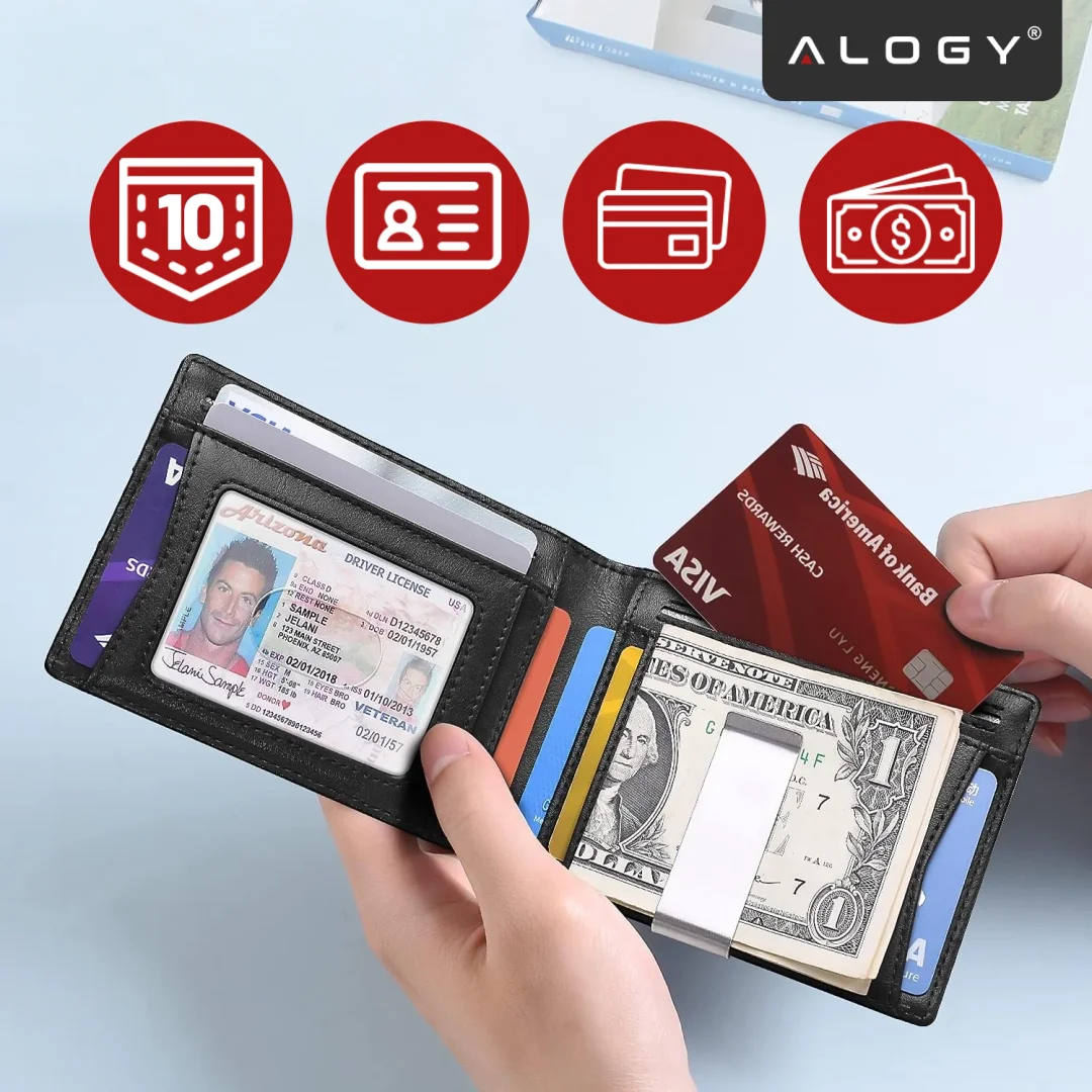 Portfel RFID Etui ochronne blokujące sygnał na karty dokumenty cienki Alogy Small męski damski Wallet Czarny - 13