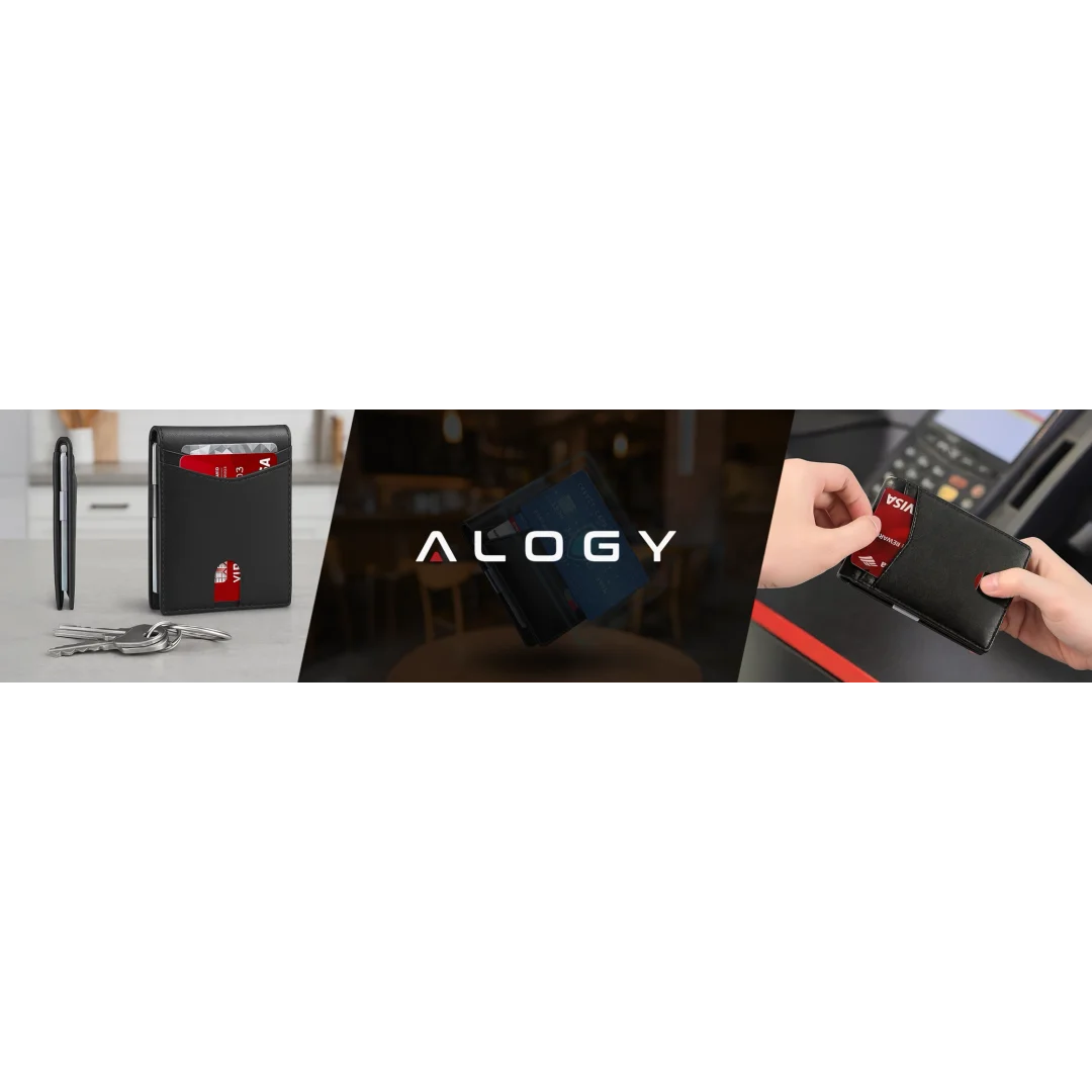 Portfel RFID Etui ochronne blokujące sygnał na karty dokumenty cienki Alogy Small męski damski Wallet Czarny - 15