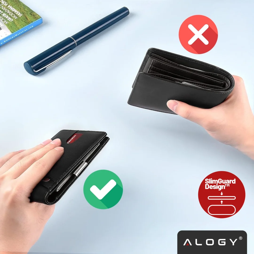 Portfel RFID Etui ochronne blokujące sygnał na karty dokumenty cienki Alogy Small męski damski Wallet Czarny - 16