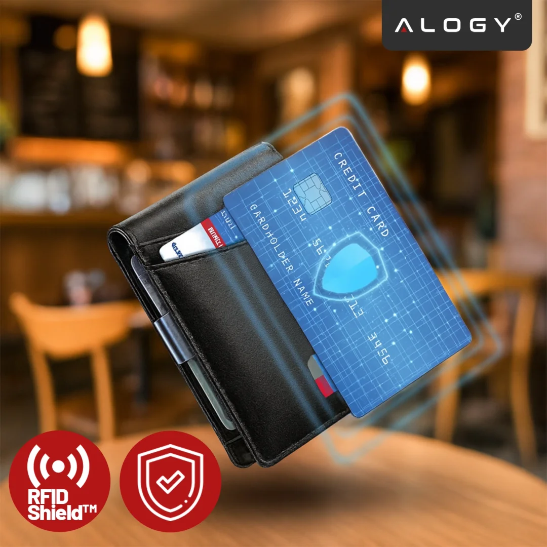 Portfel RFID Etui ochronne blokujące sygnał na karty dokumenty cienki Alogy Small męski damski Wallet Czarny - 3