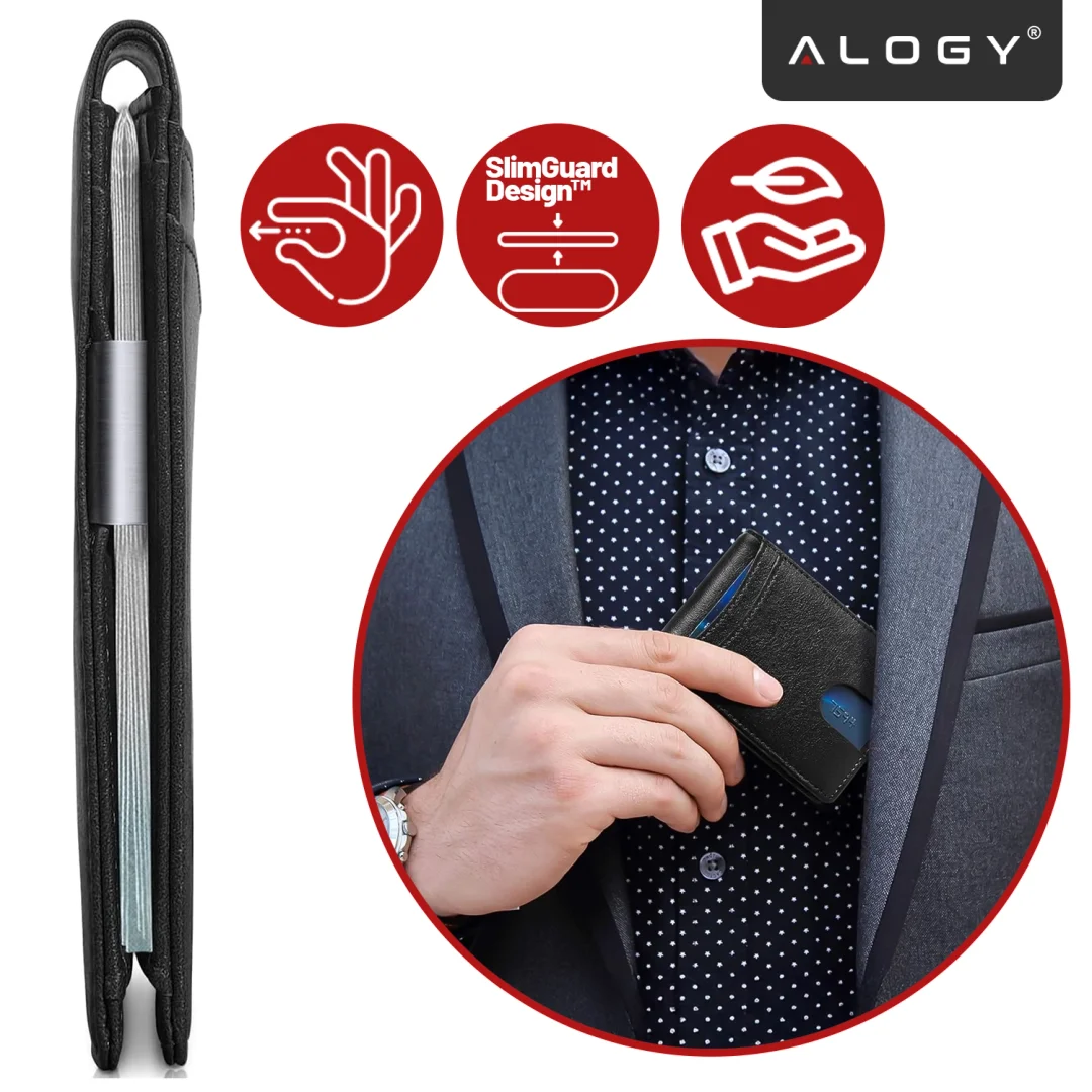 Portfel RFID Etui ochronne blokujące sygnał na karty dokumenty cienki Alogy Small męski damski Wallet Czarny - 4