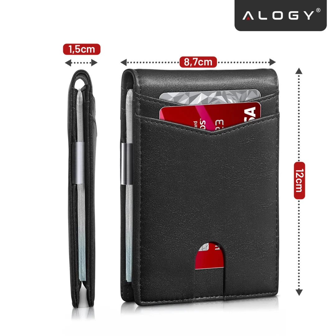 Portfel RFID Etui ochronne blokujące sygnał na karty dokumenty cienki Alogy Small męski damski Wallet Czarny - 9
