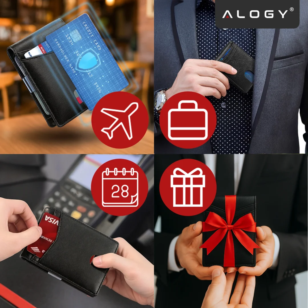 Portfel RFID Etui ochronne blokujące sygnał na karty dokumenty cienki Alogy Small męski damski Wallet Czarny - 10