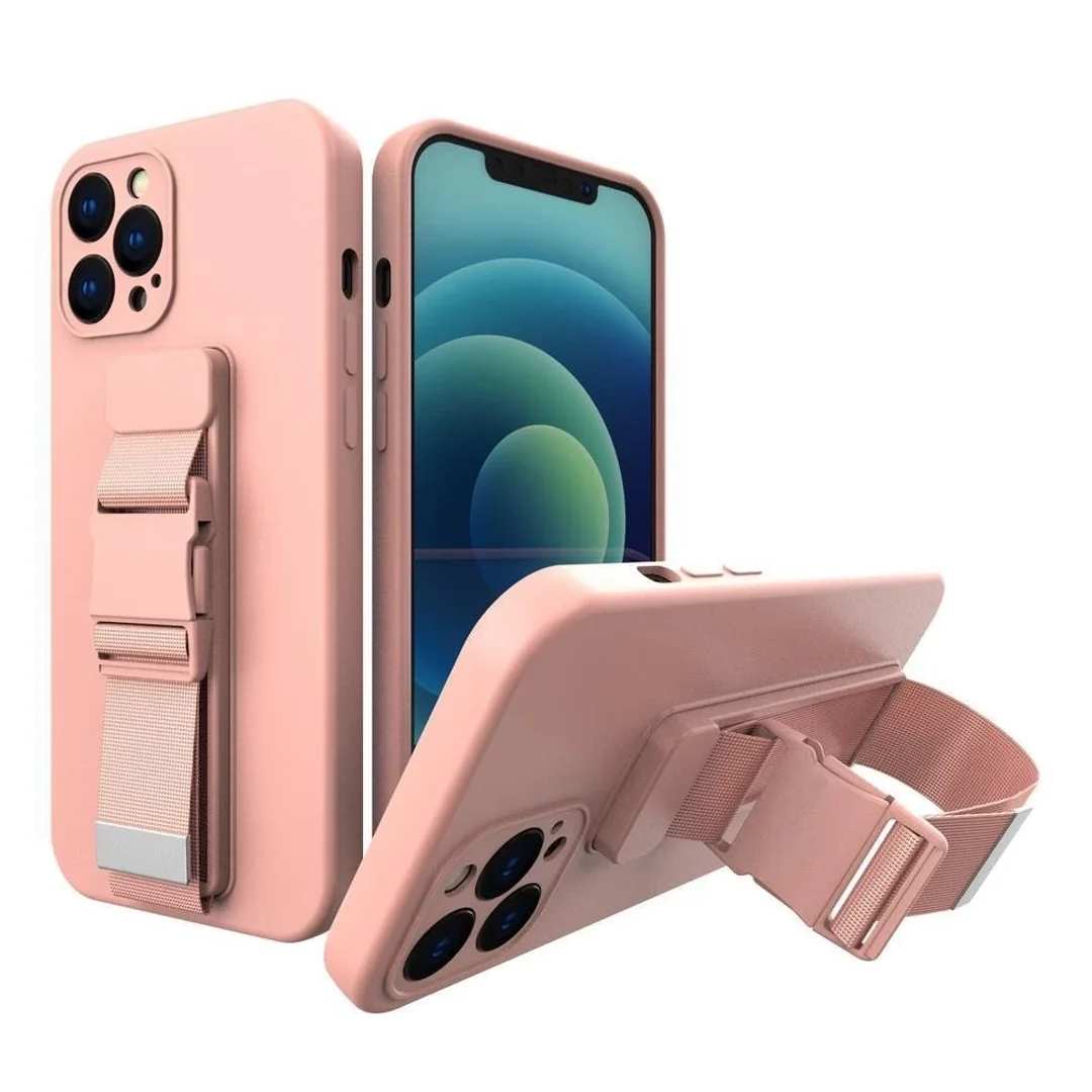 Rope Case silikonowe etui ze smyczą torebka smycz pasek do Samsung Galaxy S22 Ultra różowy - 1