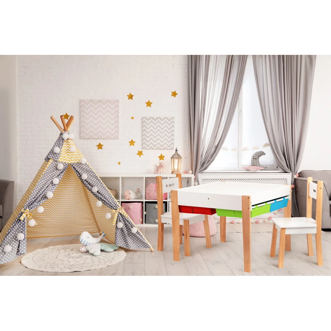 Drewniane meble dla dzieci zestaw stół + 2 krzesła ECOTOYS