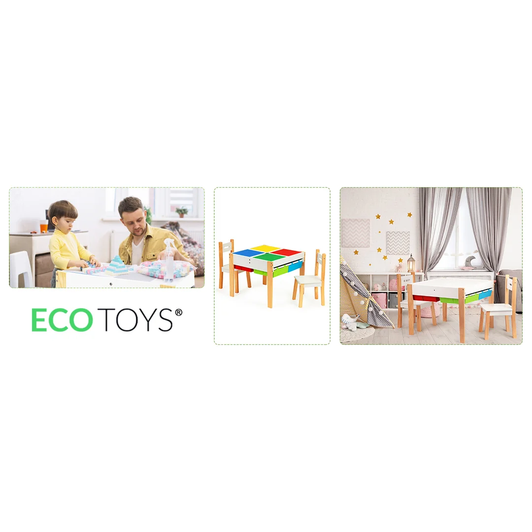 Drewniane meble dla dzieci zestaw stół + 2 krzesła ECOTOYS