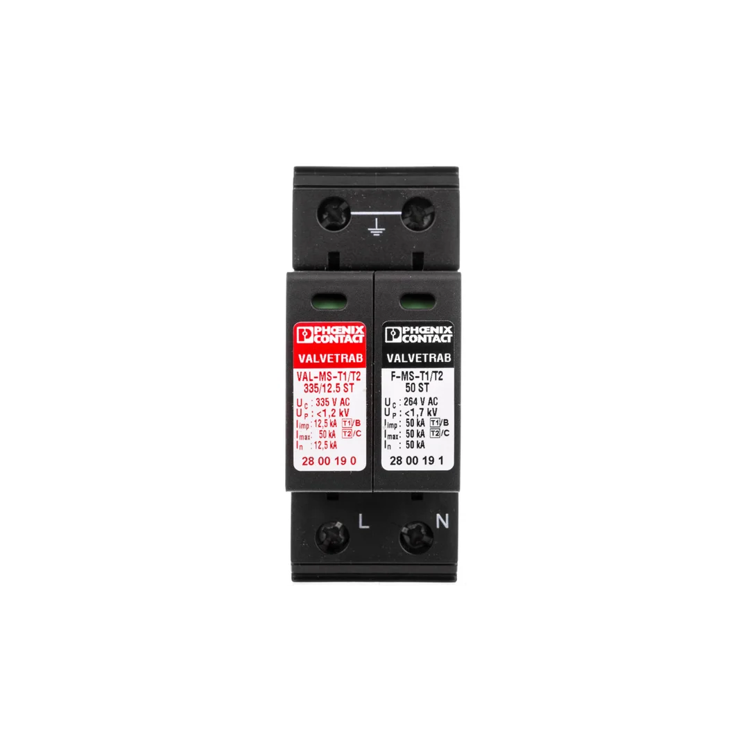 Ogranicznik przepięć Typ T1+T2 Typ T1+T2 12,5kA 1,2kV 240V AC VAL-MS-T1/T2 335/12.5/1+1 2800187