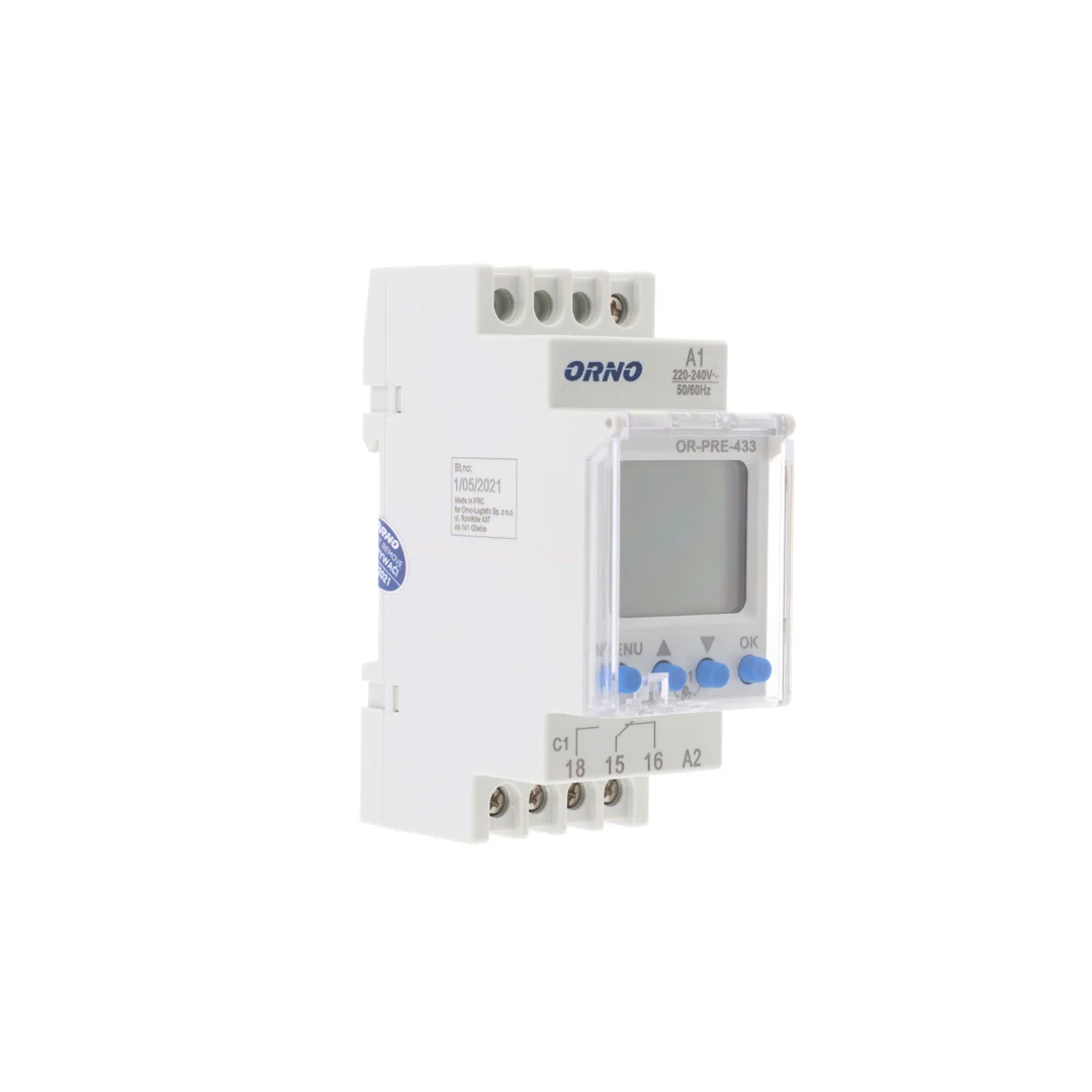 Elektroniczny programator czasowy, 52 programy, 3 języki menu, 2 moduły, DIN TH-35mm OR-PRE-433