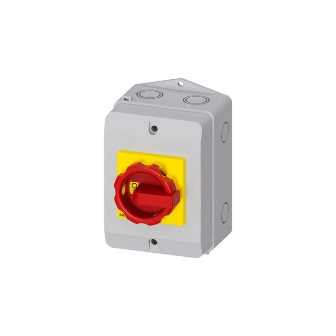 Rozłącznik główny/awaryjny w obudowie 3P 16A 7.5kW AC23A 400V styki pom 1Z 1R pokrętło żółto-czerwone 3LD2064-1GP53