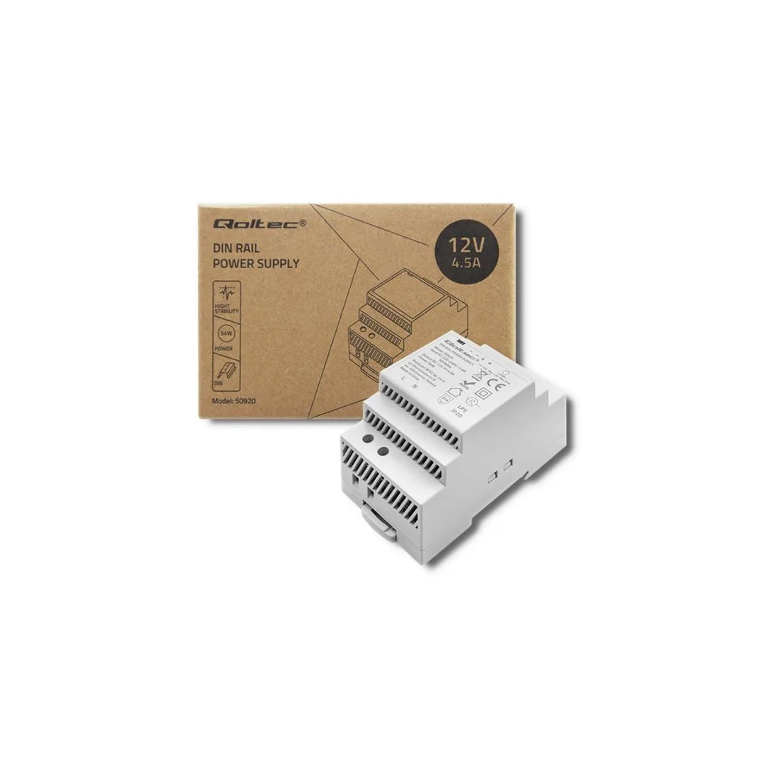 Qoltec Zasilacz na szynę DIN 54W 12V 4.5A Szary