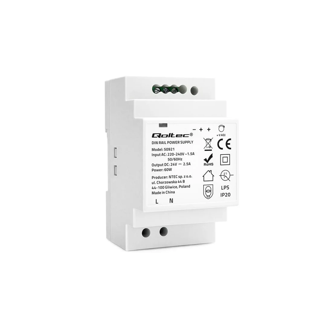 Qoltec Zasilacz na szynę DIN 60W 24V 2.5A Szary