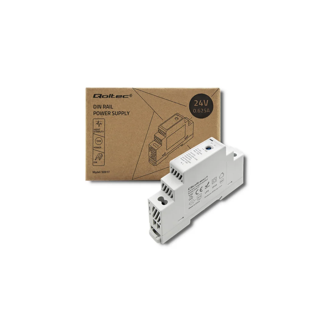 Qoltec Zasilacz na szynę DIN 15W 24V 0.625A Szary