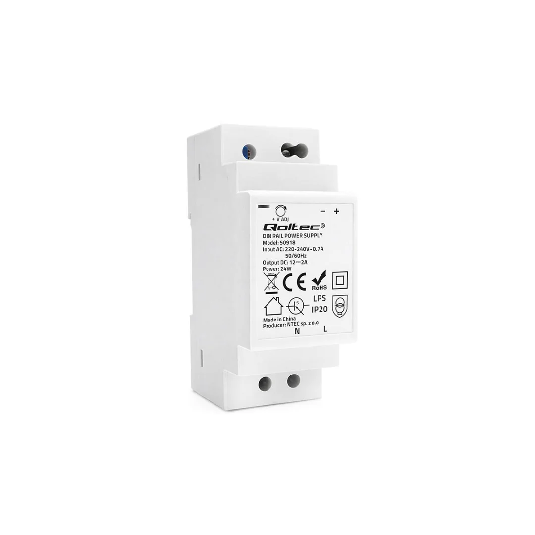 Qoltec Zasilacz na szynę DIN 24W 12V 2A Szary