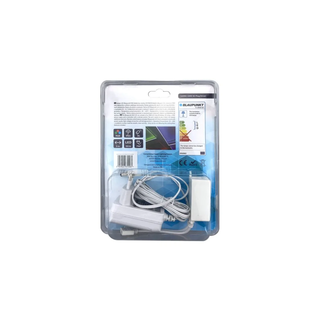 Zestaw taśma LED Blaupunkt RGB 12V 3M IP65 PILOT+CE ADAPTER blister, BLAUPUNKT-TL12RGBSET