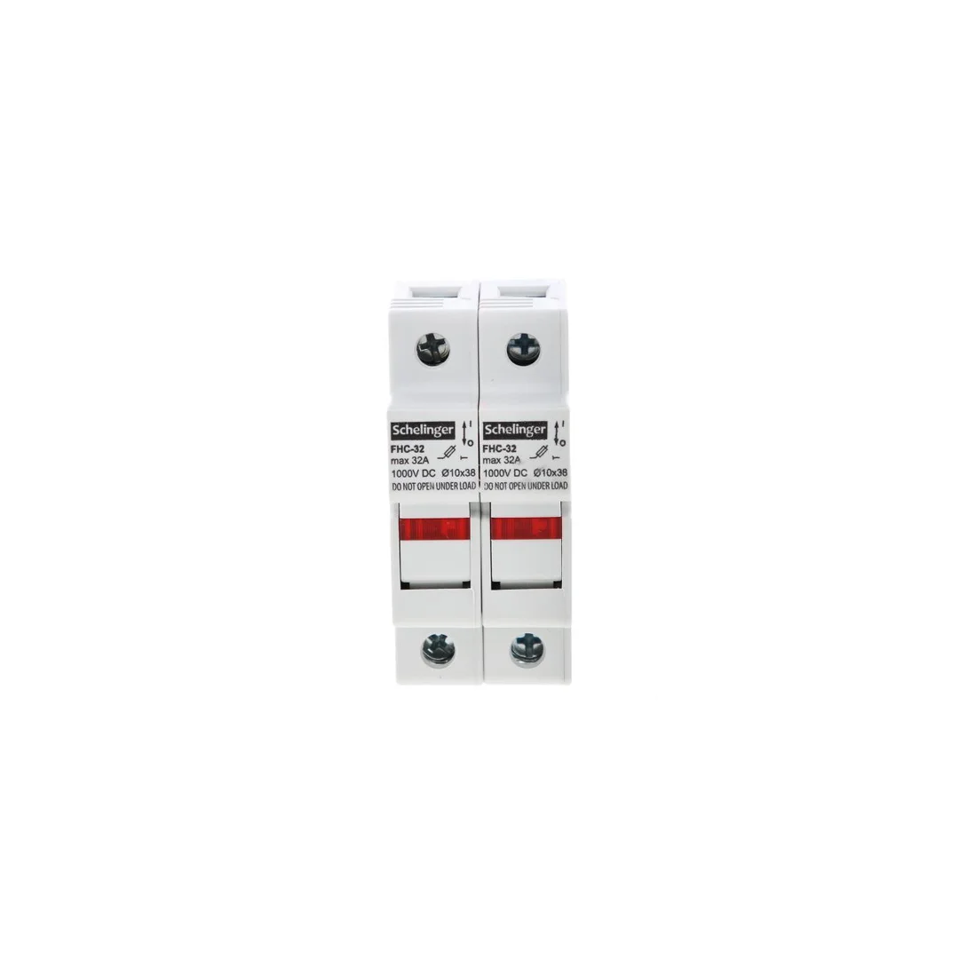 podstawa bezpiecznikowa 2-polowa do wkładek 10x38 1000V DC MAX. 32A Z KONTROLKĄ