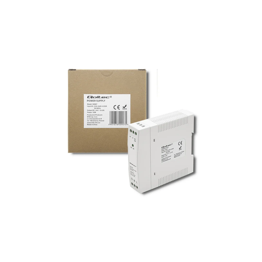 Qoltec Zasilacz na szynę DIN 10W 24V 0.42A Biały Slim