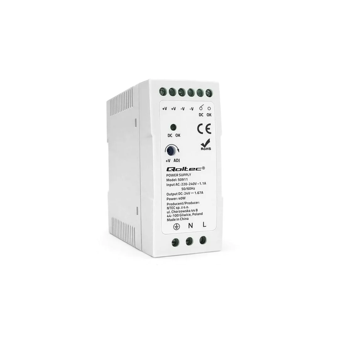 Qoltec Zasilacz na szynę DIN 40W 24V 1.67A Biały Slim