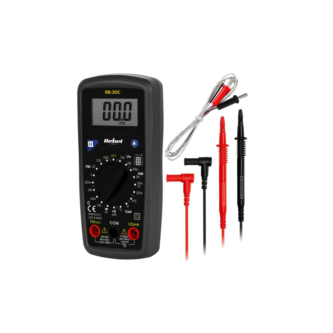 Miernik uniwersalny z pomiarem temperatury multimetr cyfrowy z wyświetlaczem LCD REBEL RB-30C