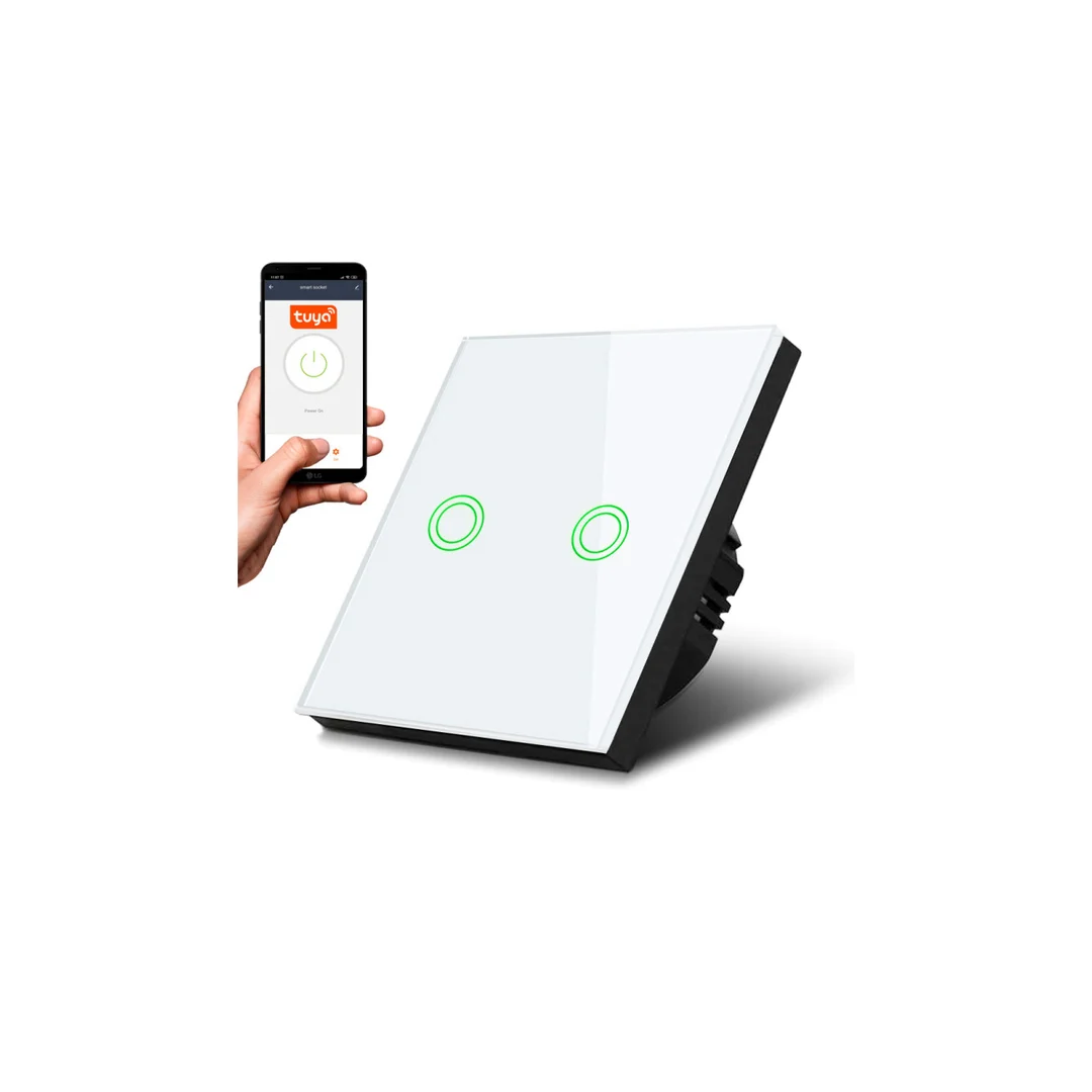 Dotykowy włącznik światła Maclean, podwójny, SMART, Tuya APP, szklany, biały z okrągłym podśw. przycisku, 86x86mm, MCE714W