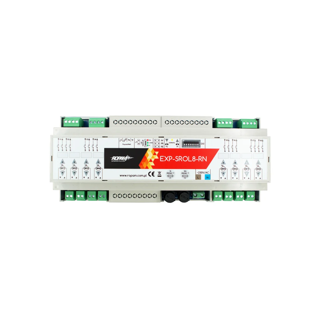 Sterownik rolet autonomiczny ze sterowaniem centralnym, 8 rolet 230V, obudowa DIN 12M, EXP-SROL8-RN