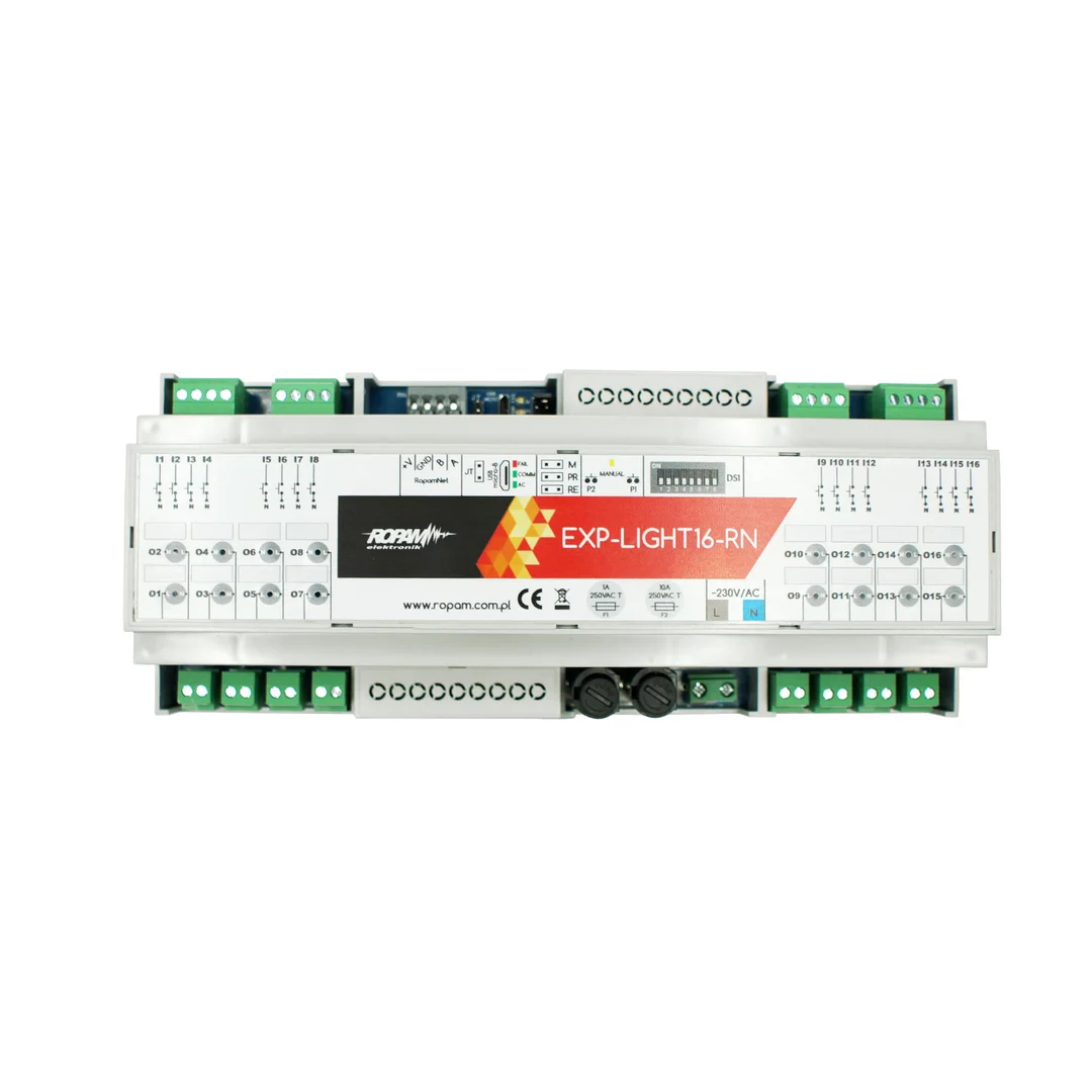 Moduł oświetleniowy, 16 przekaźników bistabilnych 8A/230V, obudowa DIN 12M, EXP-LIGHT16-RN