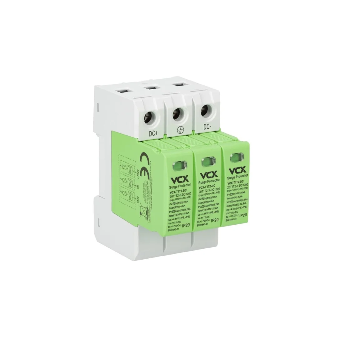 Ochronnik przepięć fotowoltaiczny DC klasy T1T2 (B+C) 3P 1200V 12,5kA GREEN