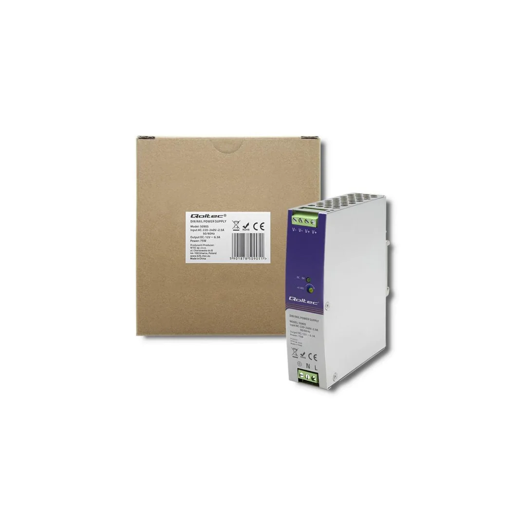 Qoltec Przemysłowy zasilacz na szynę DIN 75W 12V 6.3A