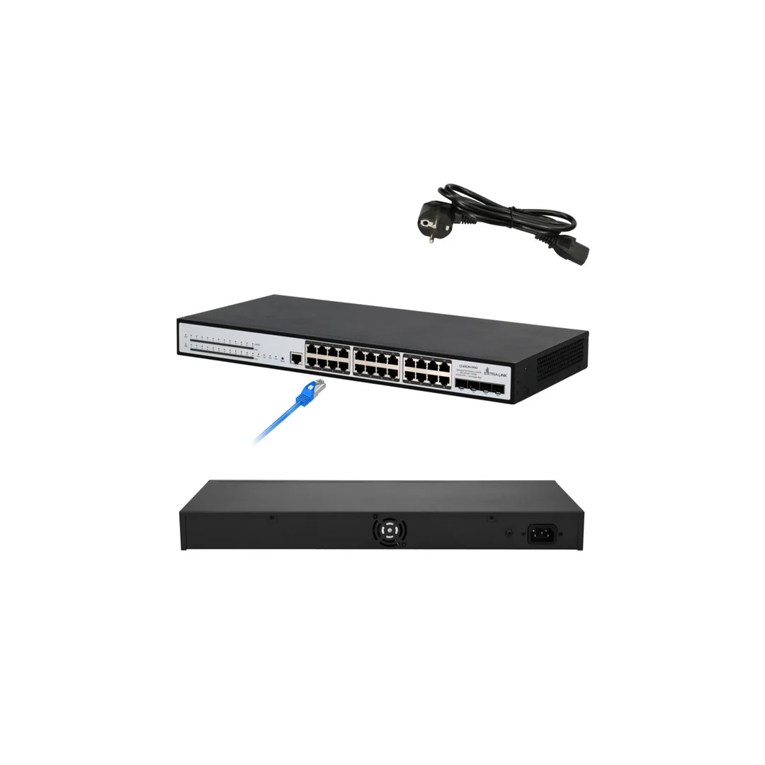 Switch PoE 24x RJ45 1000Mb/s PoE, 4x SFP+, L3, zarządzalny, 370W Extralink Chiron Pro