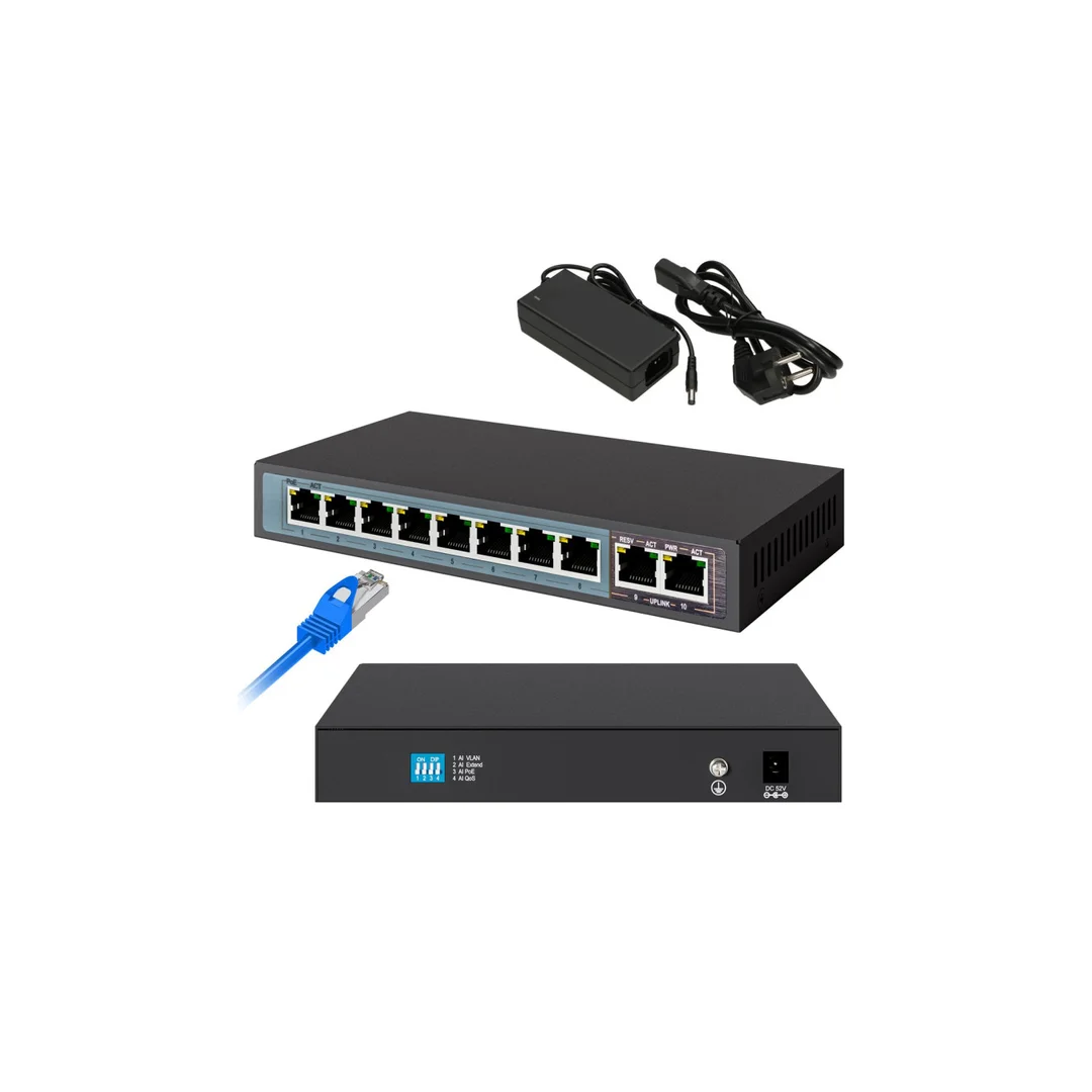 Switch PoE 8x Gigabit PoE/PoE+, 2x RJ45 Uplink Gigabit, 96W Extralink PERSES