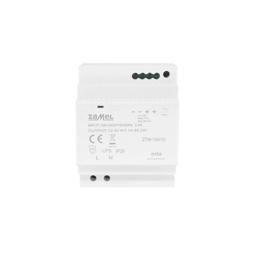 Zasilacz impulsowy montowany na szynie TH-35 (DIN) 100W 12V DC typ: ZTM-100/12 EXT10000285
