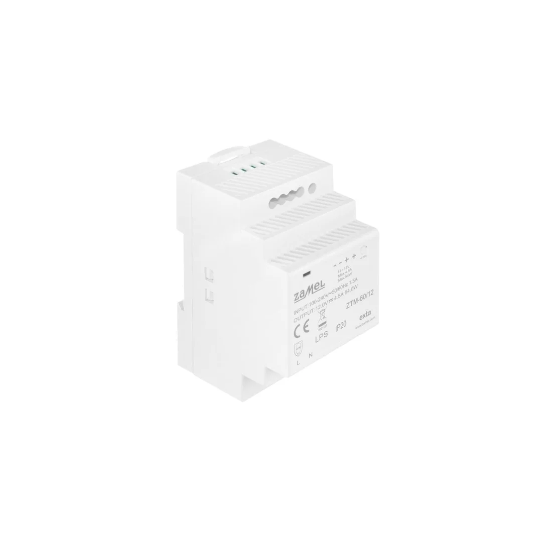 Zasilacz impulsowy montowany na szynie TH-35 (DIN) 60W 12V DC typ: ZTM-60/12 EXT10000283