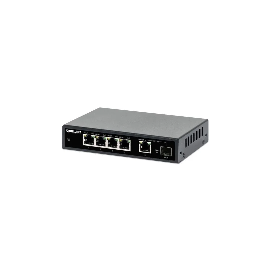 Switch Gigabit 4x RJ45 PoE+, 1x RJ45 Uplink, 1x slot SFP